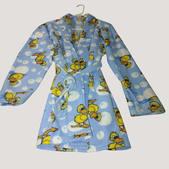 Kenzie Cloe Girls Blue Fun Rubber Duck Ducky Fleece Robe Belt ML - Picture 6 of 8